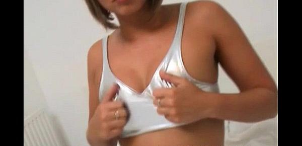  Perky amateur Renee teasing in shiny silver panties